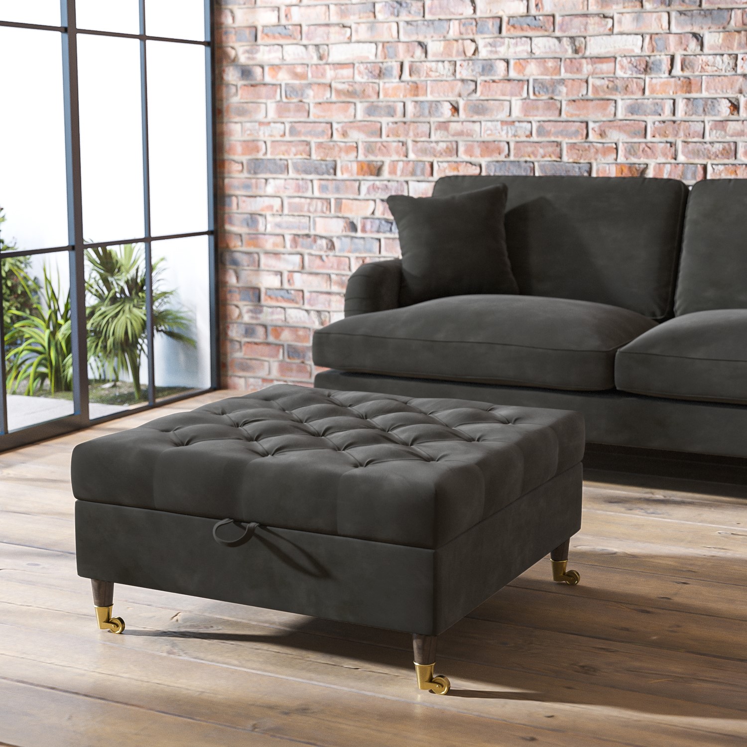 Read more about Large dark grey velvet chesterfield footstool with storage payton